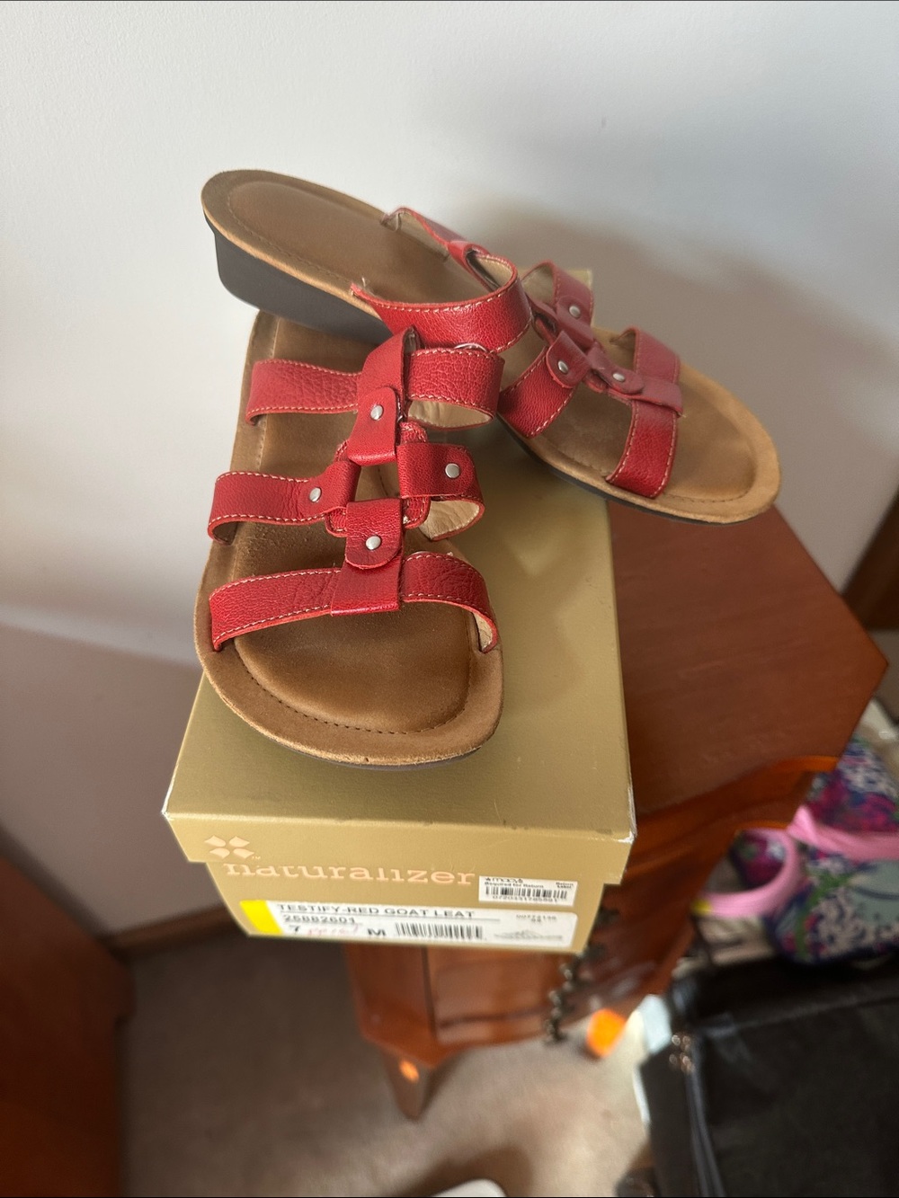 Naturalizer Red Leather Slide sandals with Stud Accents size 7M